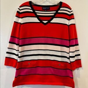 Jones New York Signature Women Red/Black/Cream/Pink Pullover Sweater Sz Med.
